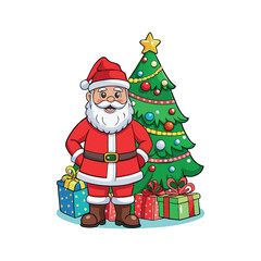 Santa claus and christmas tree Vector art illustration isolated on a white background