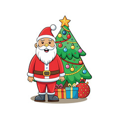 Santa claus and christmas tree Vector art illustration isolated on a white background