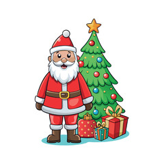 Santa claus and christmas tree Vector art illustration isolated on a white background