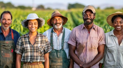 Fototapeta premium Diverse Group of Farmers in a Lush Field Smiling