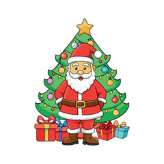 Santa claus and christmas tree Vector art illustration isolated on a white background