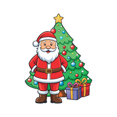 Fototapeta premium Santa claus and christmas tree Vector art illustration isolated on a white background