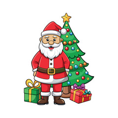 Santa claus and christmas tree Vector art illustration isolated on a white background