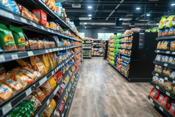 Naklejka premium Modern Grocery Store Aisles with Variety of Products