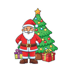 Santa claus and christmas tree Vector art illustration isolated on a white background
