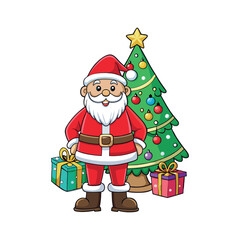 Santa claus and christmas tree Vector art illustration isolated on a white background