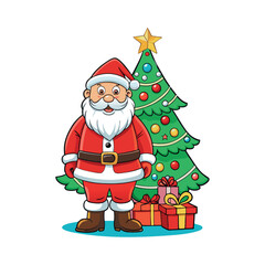 Santa claus and christmas tree Vector art illustration isolated on a white background