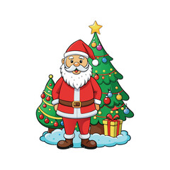 Santa claus and christmas tree Vector art illustration isolated on a white background