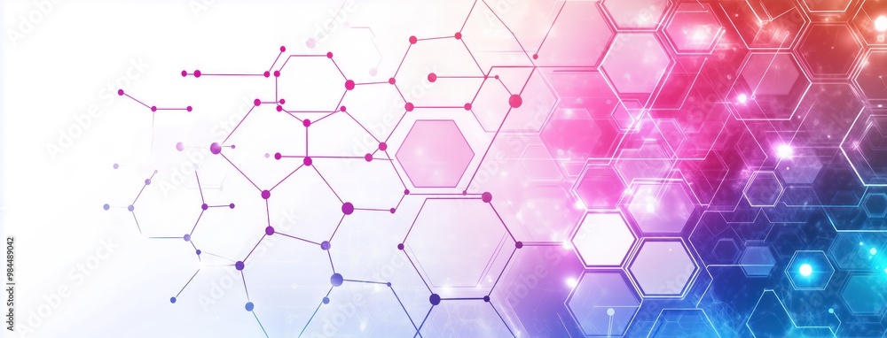 Poster abstract technology background with a hexagon pattern and connecting dots for digital tech,
