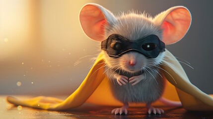 Naklejka premium Adorable Superhero Mouse in Mask and Cape, Ready to Save the Day