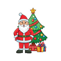 Santa claus and christmas tree Vector art illustration isolated on a white background