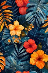 tropical plants pattern, green. ai generated