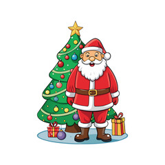 Santa claus and christmas tree Vector art illustration isolated on a white background