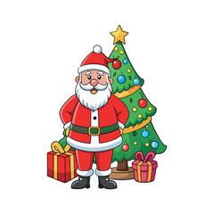 Santa claus and christmas tree Vector art illustration isolated on a white background