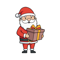 Christmas santa claus holding a gift Vector art illustration isolated on a white background