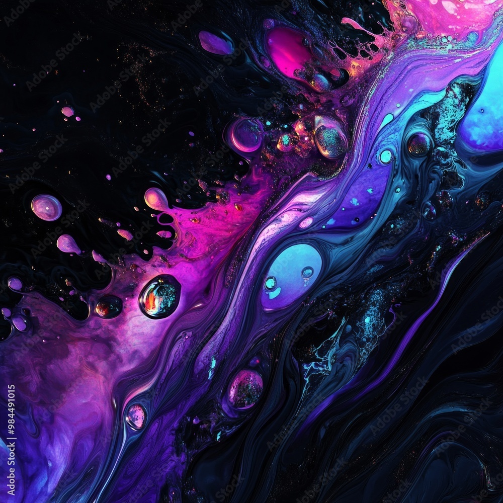 Poster a mesmerizing blend of vibrant colors swirls in a captivating abstract design. unique shapes and tex