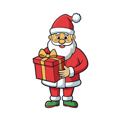 Christmas santa claus holding a gift Vector art illustration isolated on a white background