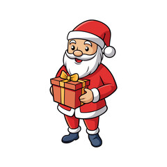 Christmas santa claus holding a gift Vector art illustration isolated on a white background