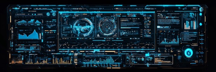 Fototapeta premium In terms of technology, this interface is advanced with a blue HUD