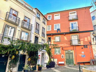 Beautiful street in the old town in Lisbon, Portugal