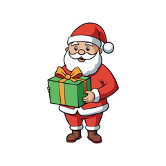 Christmas santa claus holding a gift Vector art illustration isolated on a white background
