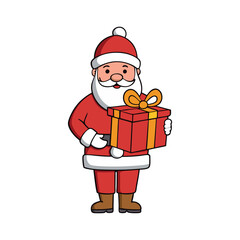 Christmas santa claus holding a gift Vector art illustration isolated on a white background