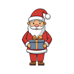 Christmas santa claus holding a gift Vector art illustration isolated on a white background