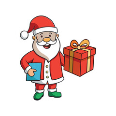 Christmas santa claus holding a gift Vector art illustration isolated on a white background