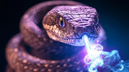 Fototapeta premium Snake coiling as it casts a poisonous spell, animal wizard, snake casting spell with venomous magical power