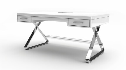 office desk with a sleek white laminate surface and two storage drawers