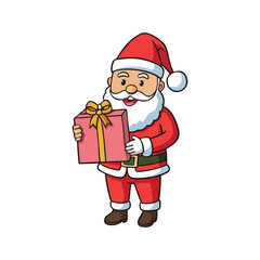 Christmas santa claus holding a gift Vector art illustration isolated on a white background