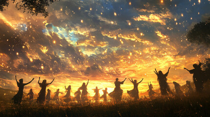 A mystical sky-clad ritual where participants embrace the elements, celebrating their connection with nature.