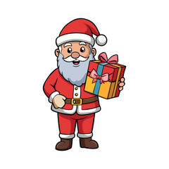 Christmas santa claus holding a gift Vector art illustration isolated on a white background