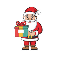 Christmas santa claus holding a gift Vector art illustration isolated on a white background