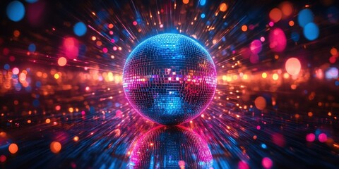 Obraz premium Colorful Disco Ball with Lights and Reflections
