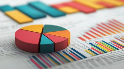 A 3D illustration of a diversified investment portfolio represented by various financial icons graphs and pie charts