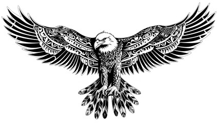 Obraz premium flying eagle with fully tribal art ornamen illustration design