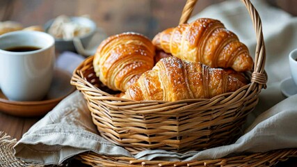 Morning coffee with a fresh croissant in a cozy café setting on a sunny day