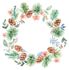 Fototapeta premium PNG Pine with pine cone circle border pattern wreath plant.