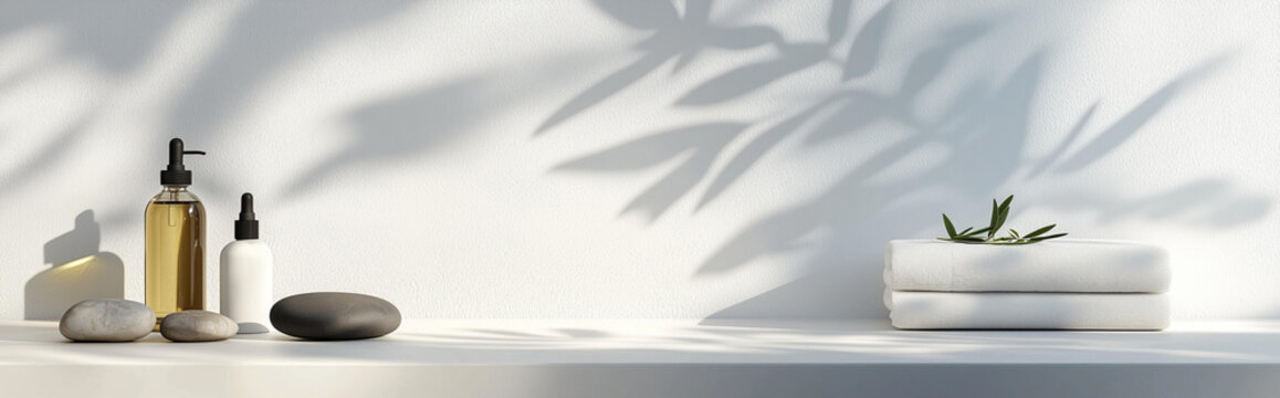 spa banner with an empty space for text , with bamboo leaves against a white background