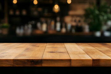 Empty Wooden Table with Cafe Background | Cozy Setting for Relaxation and Dining
