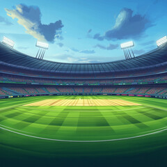 illustration of stadium of cricket with pitch generative ai