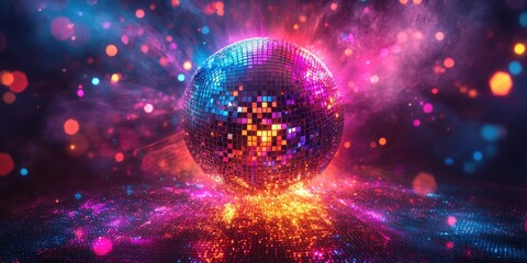 Fototapeta premium Vibrant Disco Ball Illuminating a Night Scene