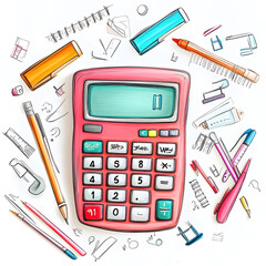 stationery in doodle 2D illustrator style, with cartoonish/symbolic elements and a white background.