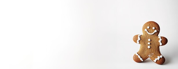 Obraz premium Smiling gingerbread man on white background, space for text