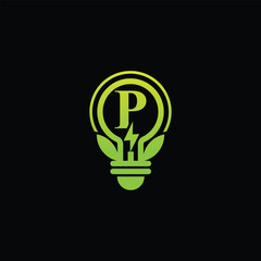 Electric Energy Bulb Logo And Letter P