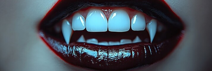 Close-Up of Female Vampire with Sharp Teeth