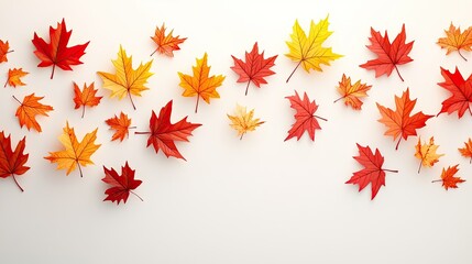 Colorful Autumn Maple Leaves on White Background