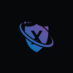 initial X letter in Shield, X shield logo, Letter X with shield template