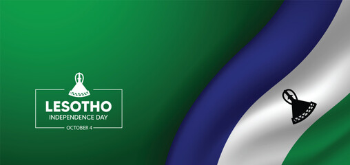 Lesotho Independence Day 4 October waving flag vector poster
